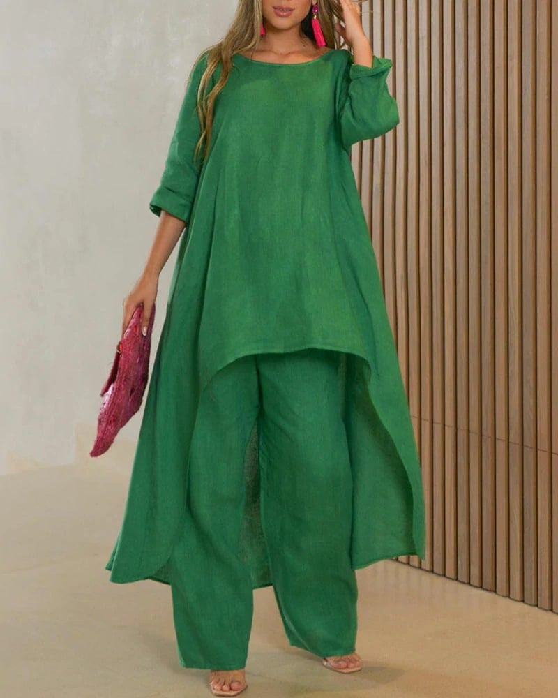Oasis | Women's Two Piece Set Longline Tunic Wide Leg Pants