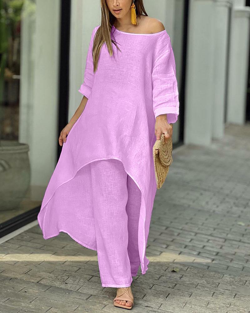 Oasis | Women's Two Piece Set Longline Tunic Wide Leg Pants