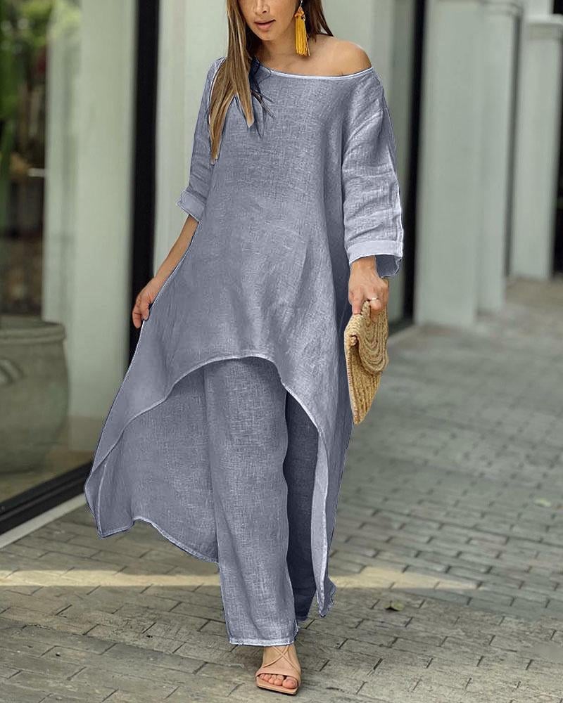 Oasis | Women's Two Piece Set Longline Tunic Wide Leg Pants