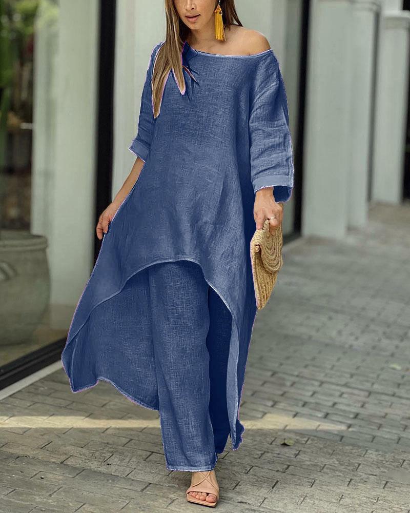 Oasis | Women's Two Piece Set Longline Tunic Wide Leg Pants
