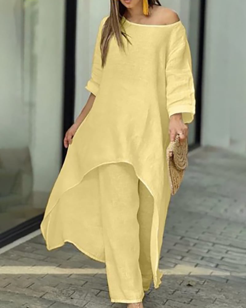 Oasis | Women's Two Piece Set Longline Tunic Wide Leg Pants