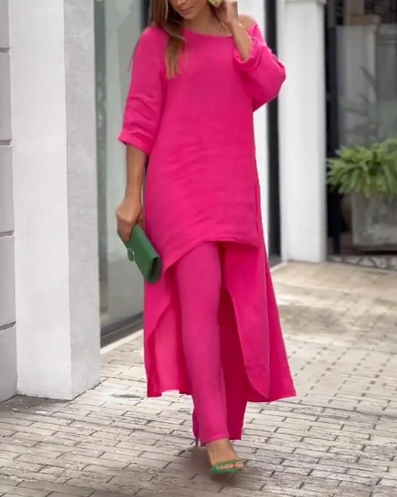Oasis | Women's Two Piece Set Longline Tunic Wide Leg Pants