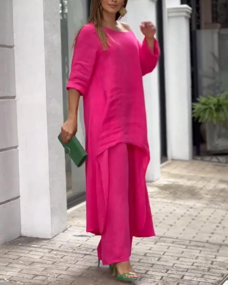 Oasis | Women's Two Piece Set Longline Tunic Wide Leg Pants
