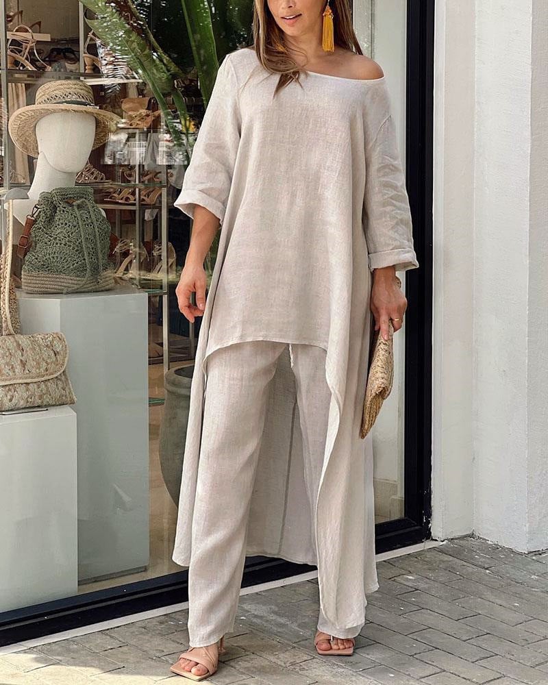 Oasis | Women's Two Piece Set Longline Tunic Wide Leg Pants