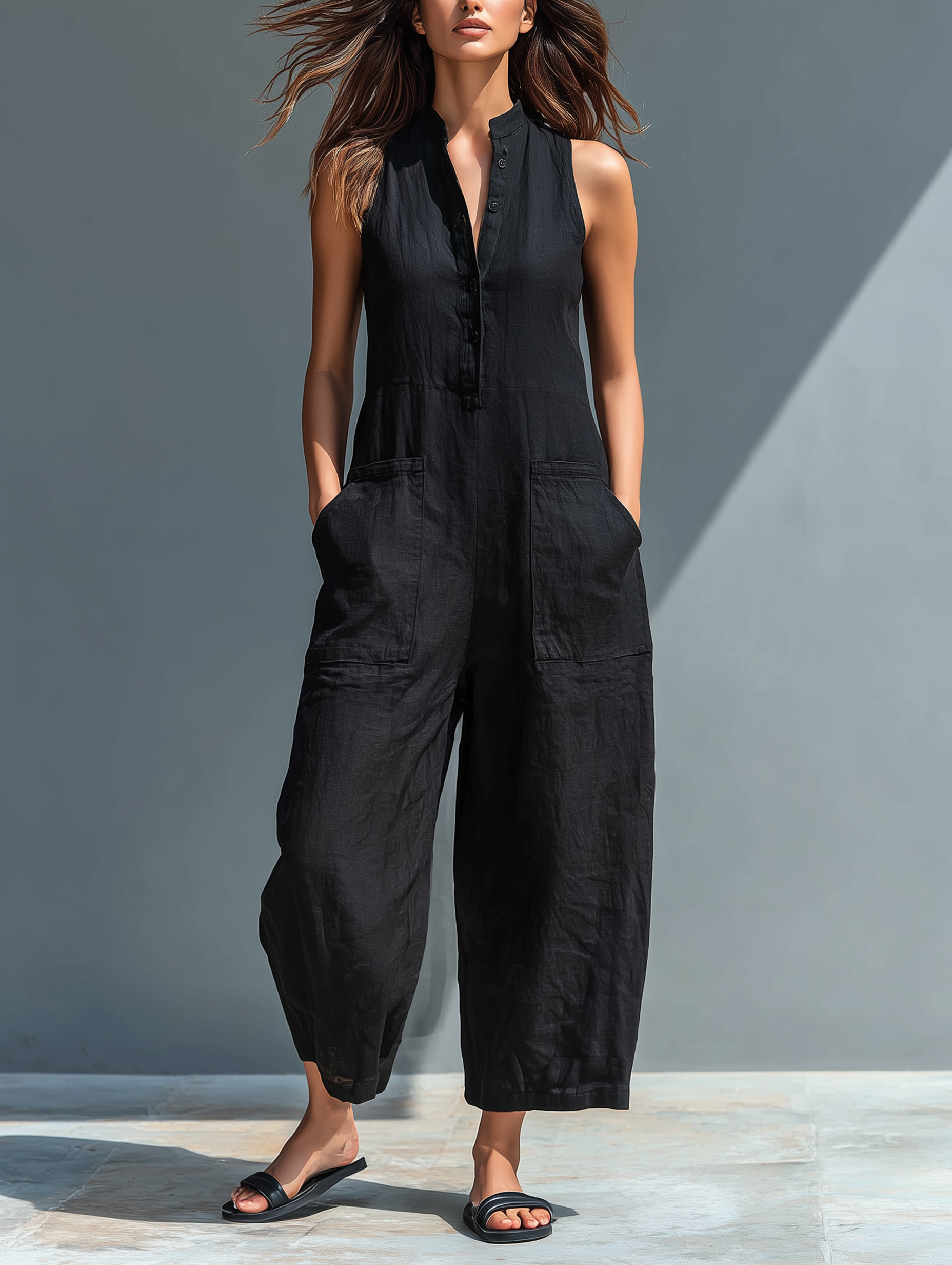 Thalia | Women's Sleeveless Mandarin Collar Jumpsuit