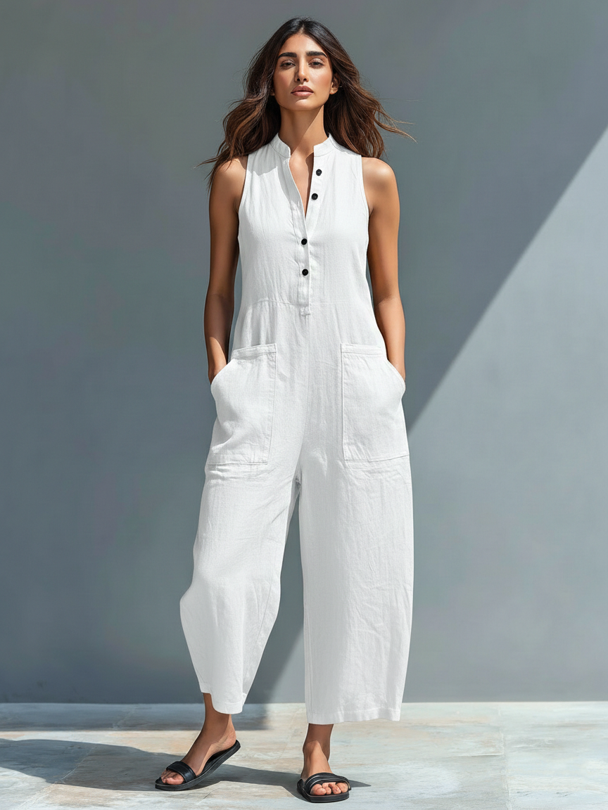 Thalia | Women's Sleeveless Mandarin Collar Jumpsuit