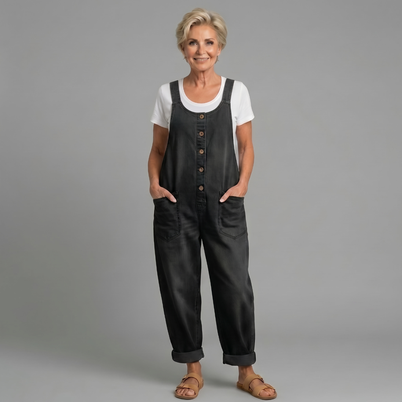 Winifred | Women's Wide Leg Button Front Overalls