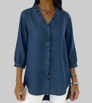 Zara | Women's Ruffle V-Neck 3/4 Sleeve Blouse