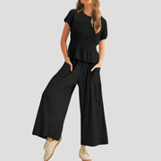 Zelda | Women's Peplum Top Wide Leg Pants Set