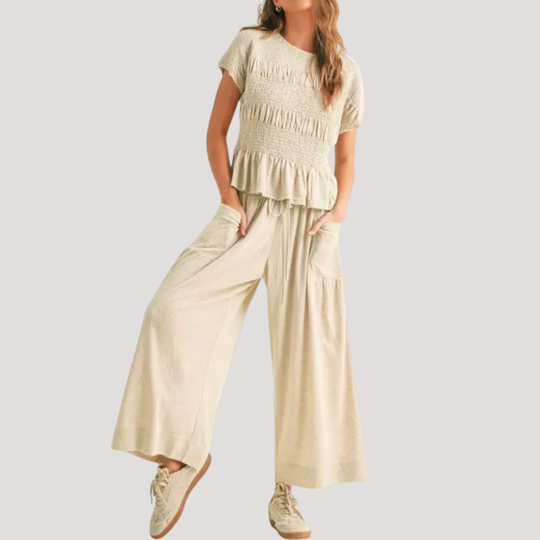 Zelda | Women's Peplum Top Wide Leg Pants Set
