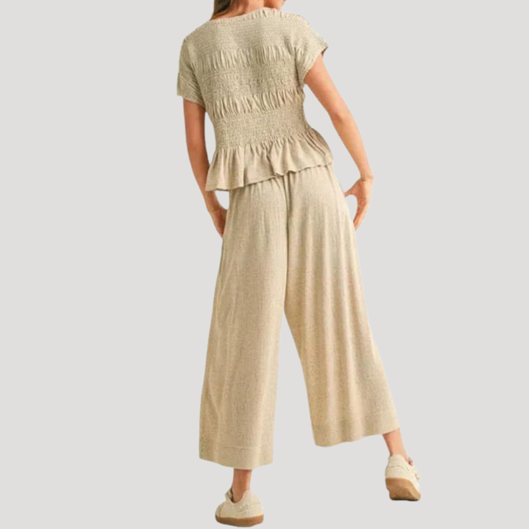 Zelda | Women's Peplum Top Wide Leg Pants Set