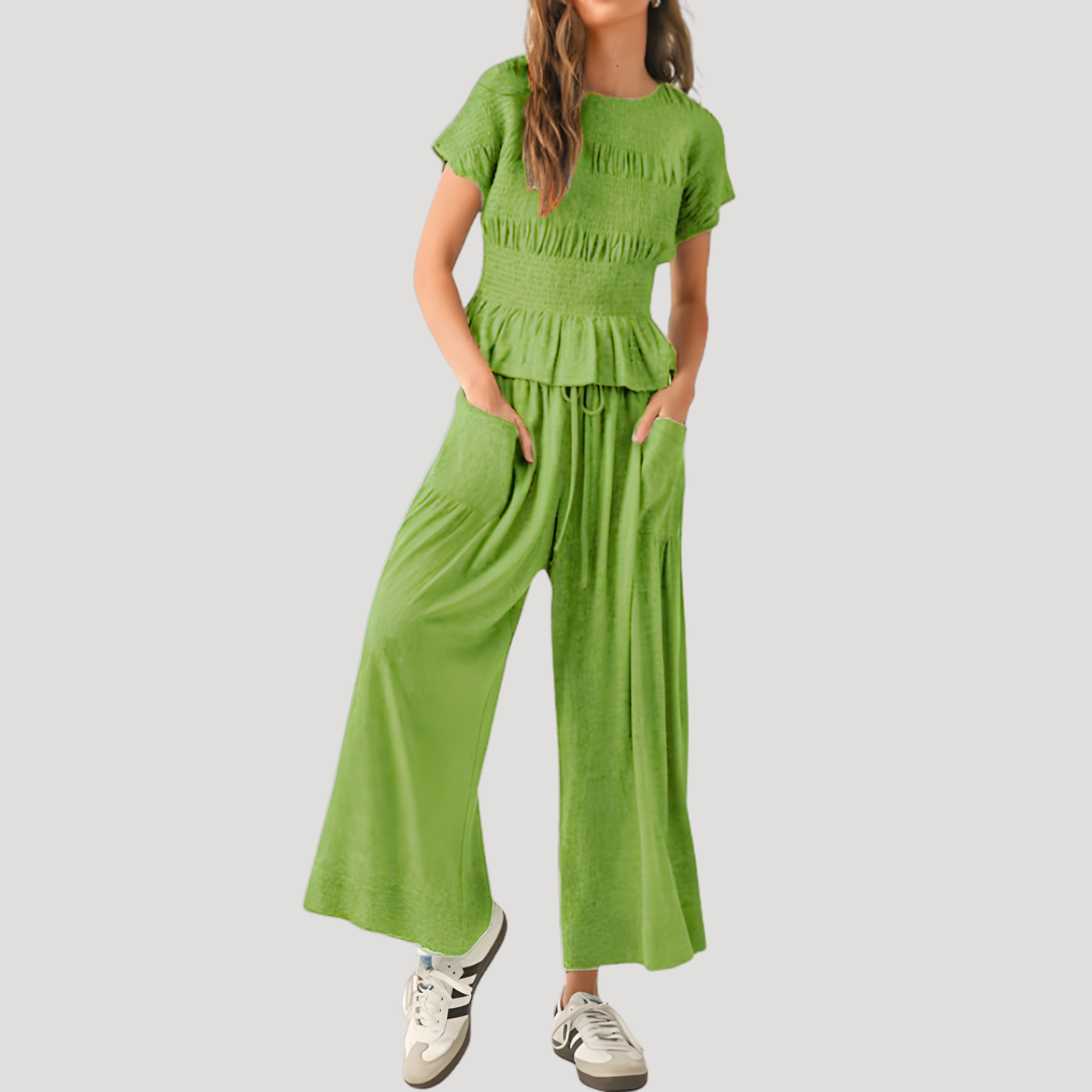 Zelda | Women's Peplum Top Wide Leg Pants Set