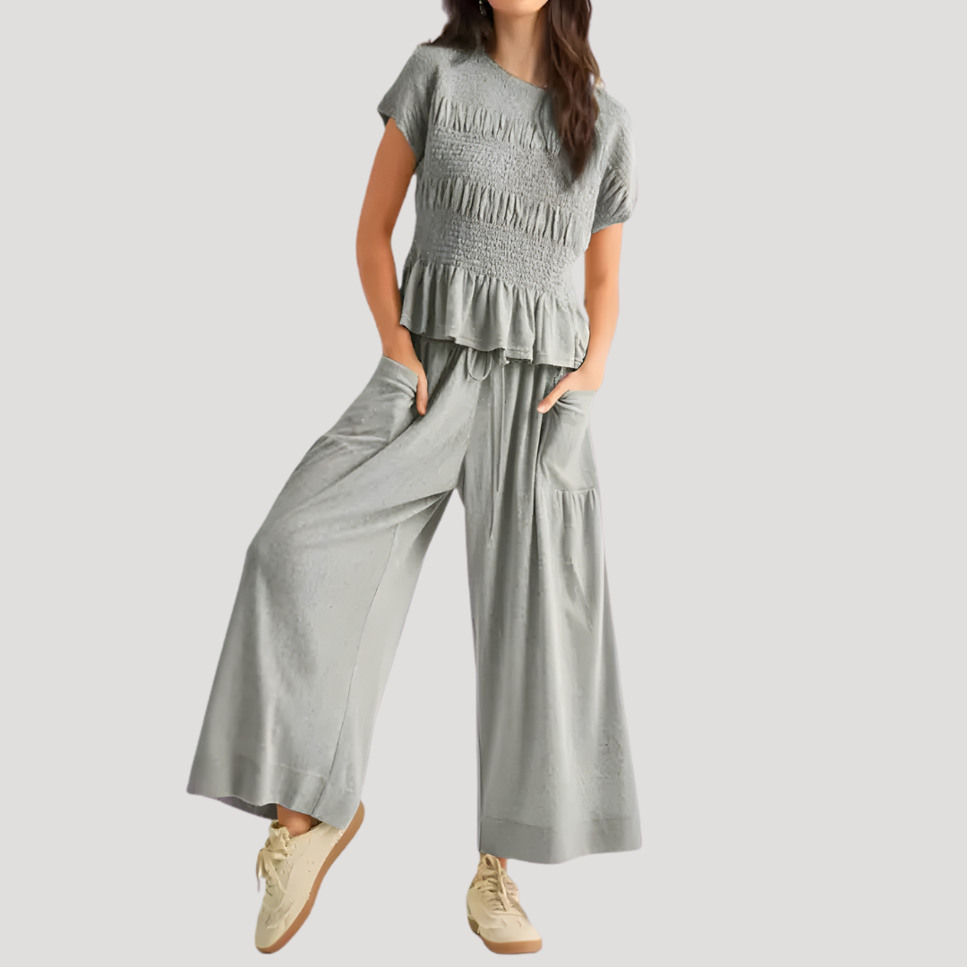 Zelda | Women's Peplum Top Wide Leg Pants Set