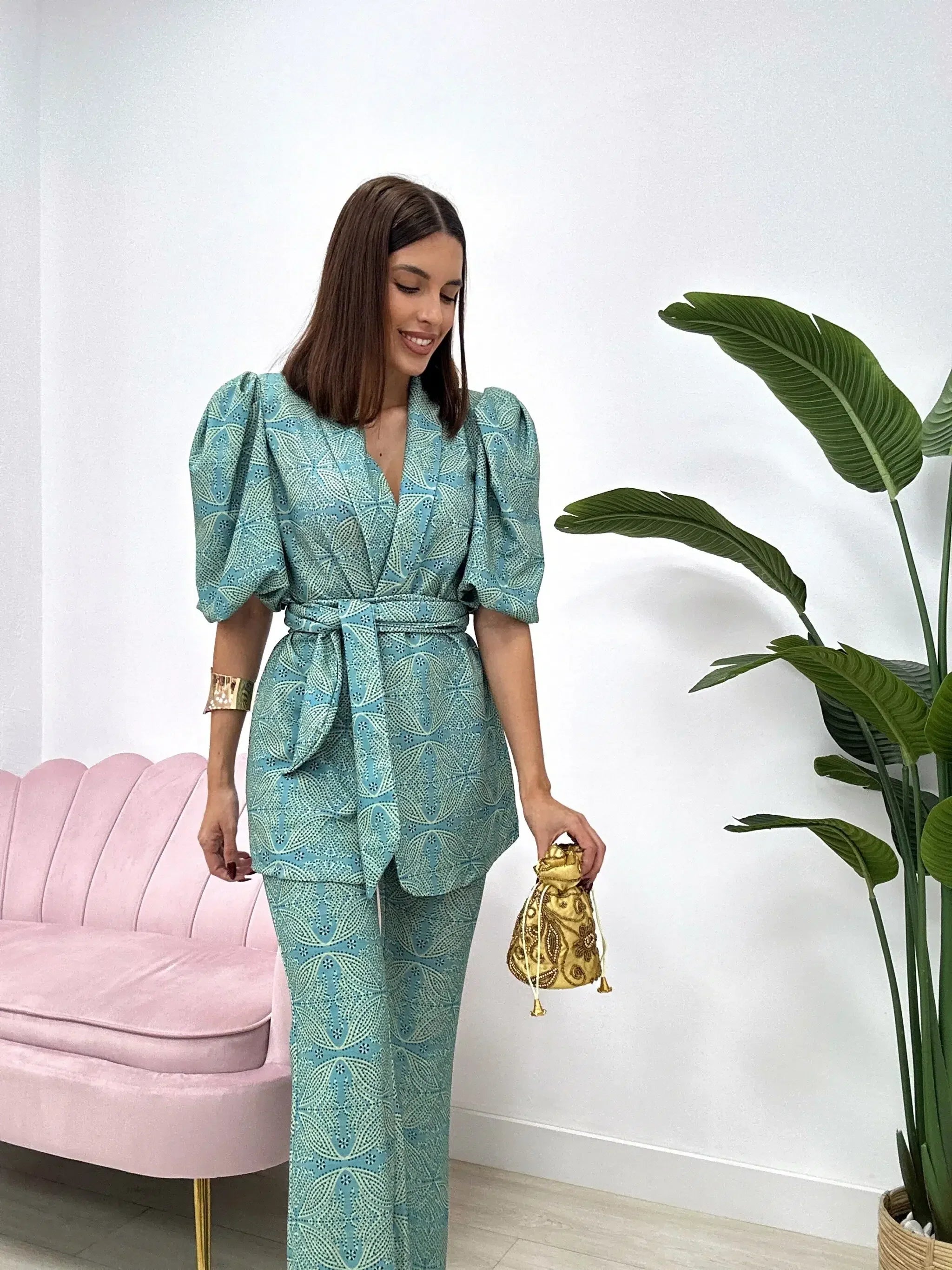 Zella | Women's Puff Sleeve Wide Leg Pants Two Piece Set